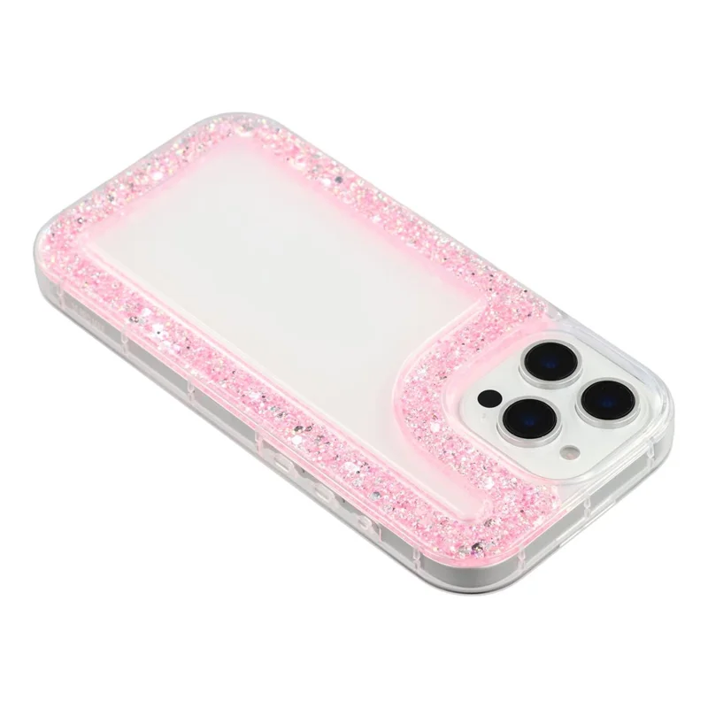 For iPhone 16 Pro Case Glitter Epoxy Soft TPU Clear Back Cover - Pink