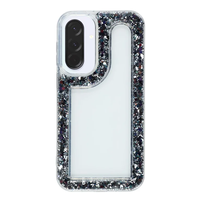 For Samsung Galaxy A56 5G Case Glitter Epoxy Soft TPU Clear Back Cover - Black