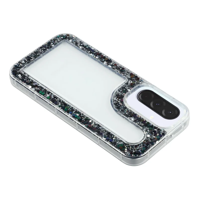 For Samsung Galaxy A56 5G Case Glitter Epoxy Soft TPU Clear Back Cover - Black