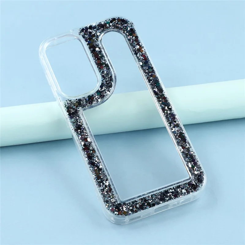 For Samsung Galaxy A56 5G Case Glitter Epoxy Soft TPU Clear Back Cover - Black