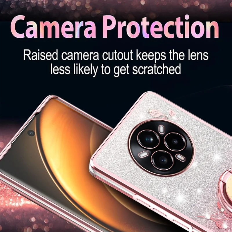 KADEM Pour Realme 14 Pro 5G Étui avec Anneau Support TPU Fleurs Coque de Téléphone Dégradé Pailleté - Rose