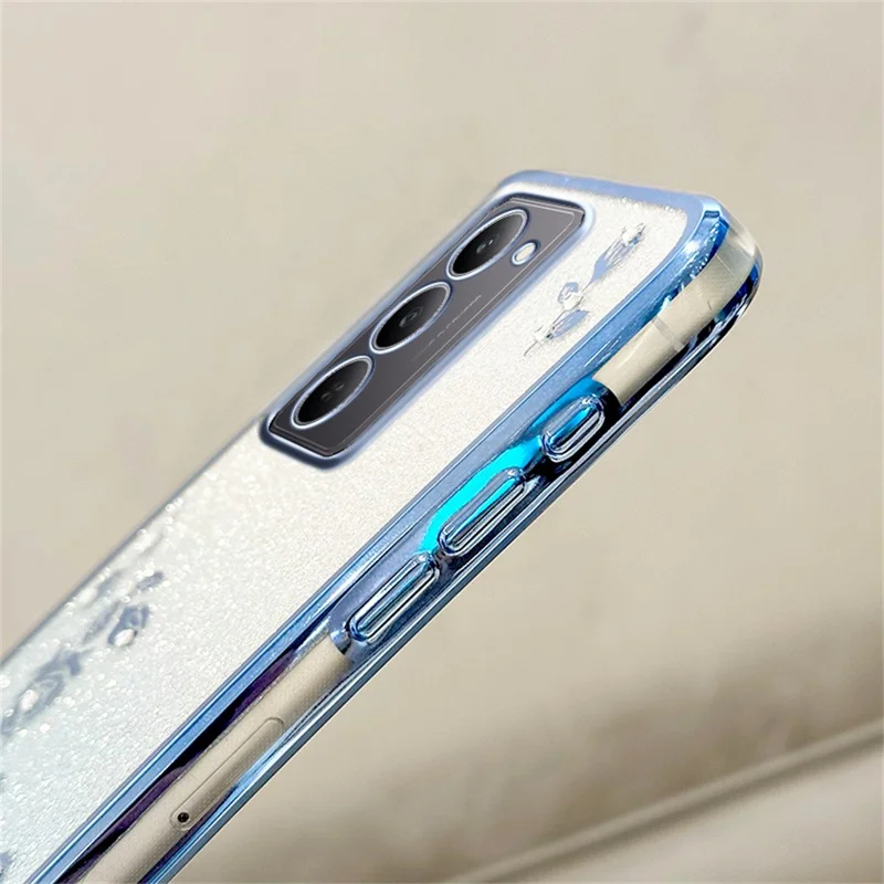 KADEM For Realme 14x 5G Case Flower Pattern TPU Gradient Phone Cover with Lanyards - Rose Gold
