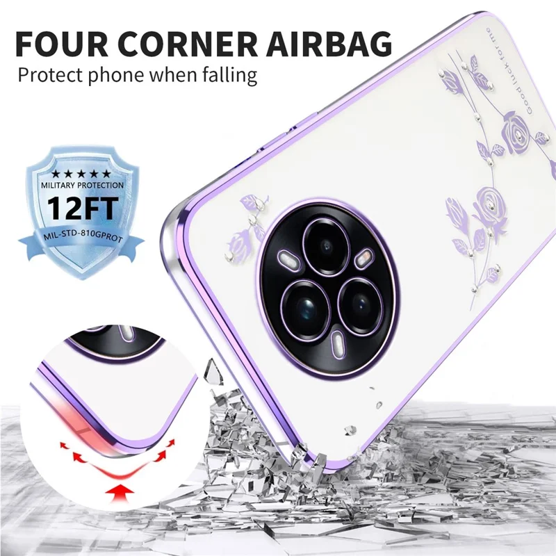 KADEM Pour Realme 14 Pro 5G Étui Fleur Strass Décoration Électrodéposition Housse de Téléphone TPU - Violet