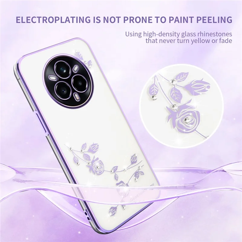 KADEM Pour Realme 14 Pro 5G Étui Fleur Strass Décoration Électrodéposition Housse de Téléphone TPU - Violet