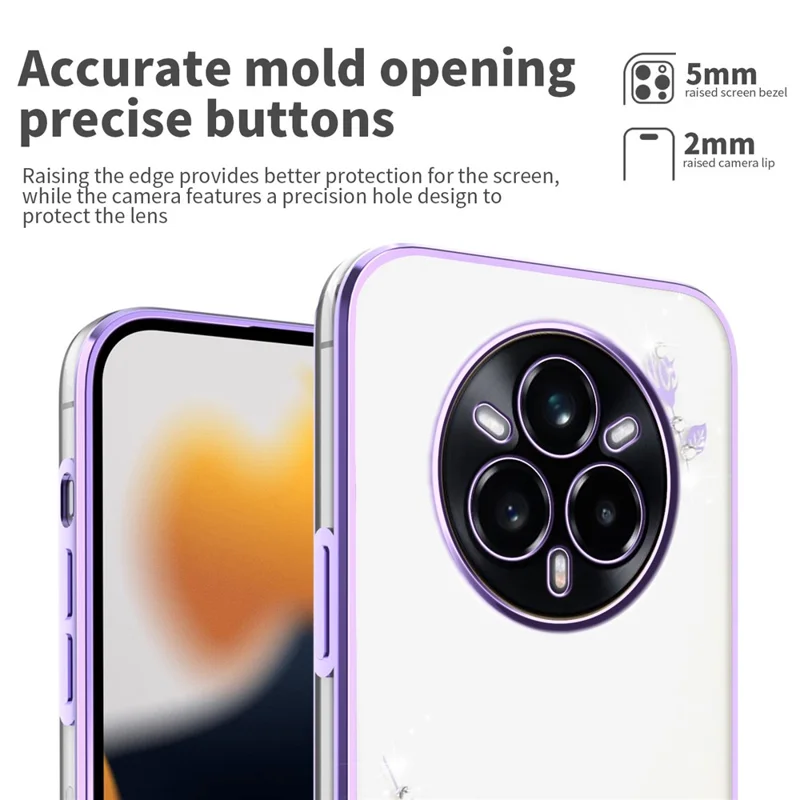 KADEM Pour Realme 14 Pro 5G Étui Fleur Strass Décoration Électrodéposition Housse de Téléphone TPU - Violet