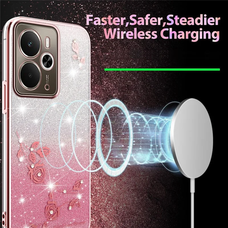 Чехол KADEM для Realme 14 5G / 14T 5G с цветочным узором, гибкий TPU-чехол с градиентом - Розовое золото