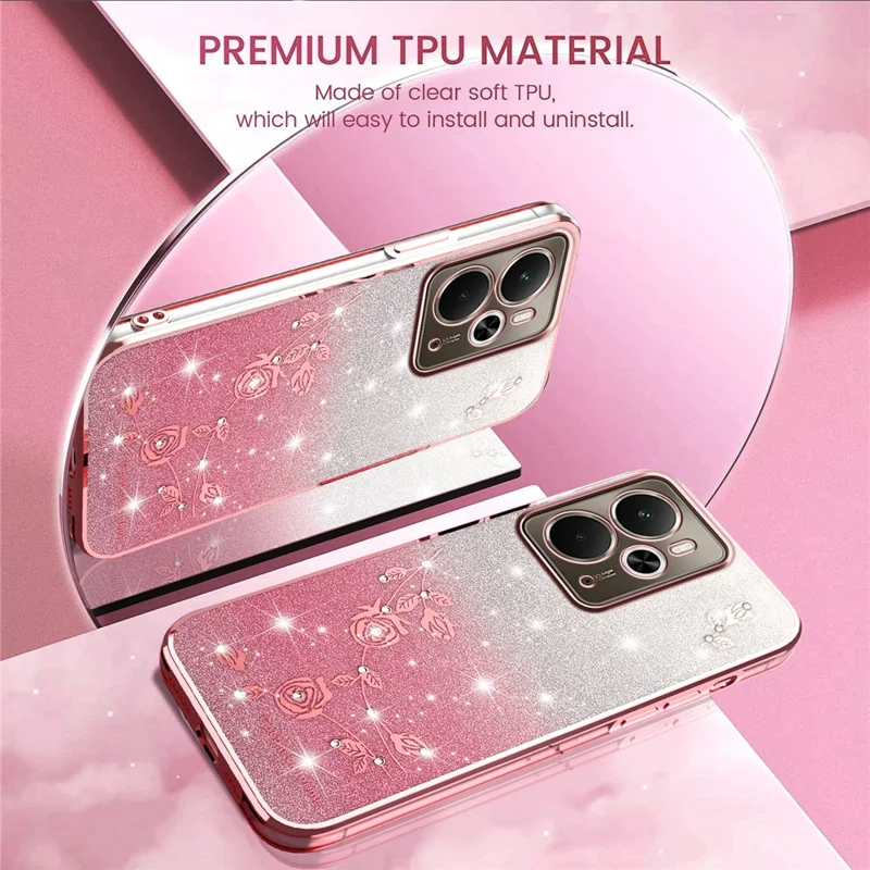 Чехол KADEM для Realme 14 5G / 14T 5G с цветочным узором, гибкий TPU-чехол с градиентом - Розовое золото