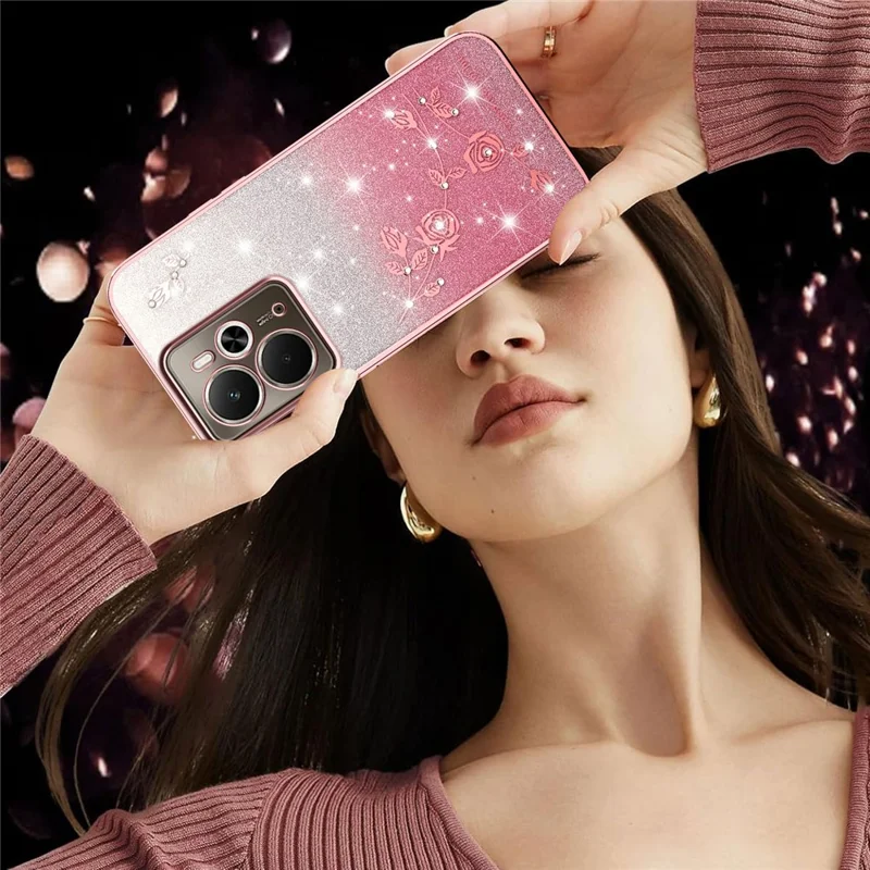 Чехол KADEM для Realme 14 5G / 14T 5G с цветочным узором, гибкий TPU-чехол с градиентом - Розовое золото