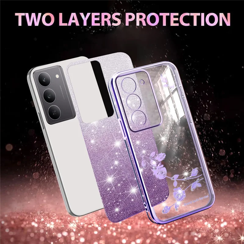 KADEM For Realme 14x 5G Case Flower TPU Flexible Gradient Phone Cover - Purple