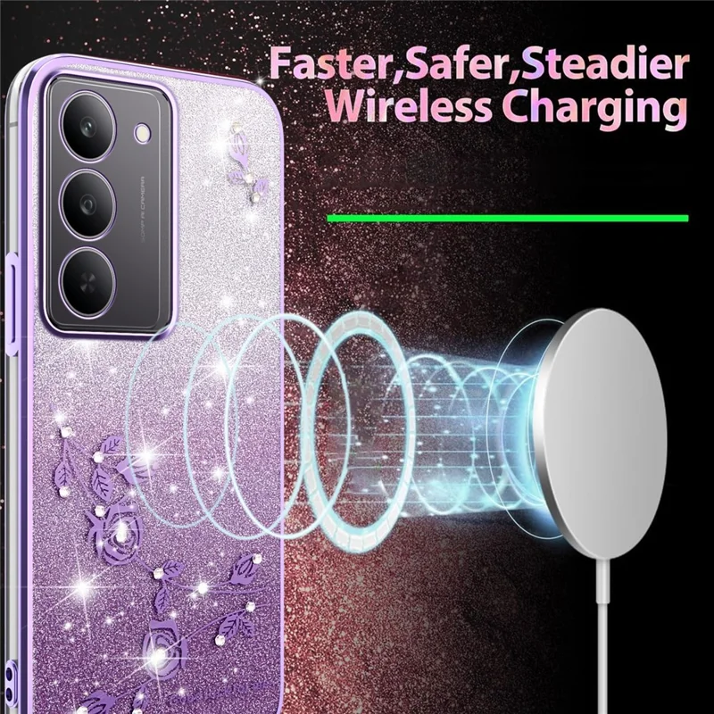 KADEM For Realme 14x 5G Case Flower TPU Flexible Gradient Phone Cover - Purple