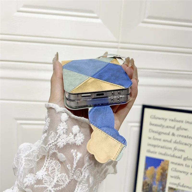 For Samsung Galaxy Z Flip5 5G Case Retro Rhombus Cat Claw Clasp PU + PC Phone Cover with Strap - Blue  /  Yellow