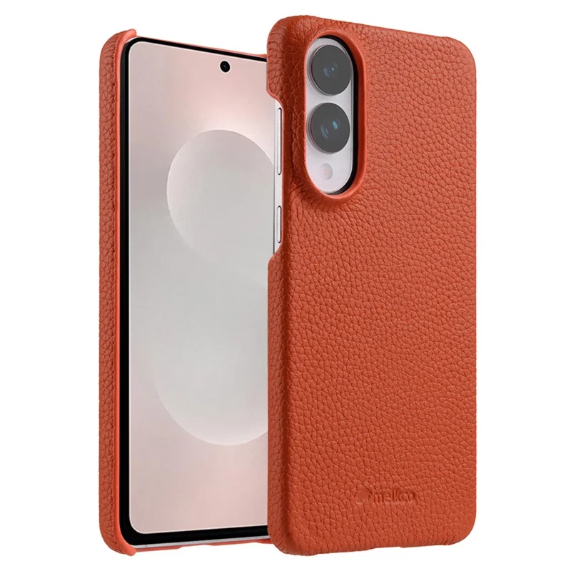 MELKCO For Samsung Galaxy S25 Edge Case Incomplete Edge Genuine Cow Leather Coated PC Cover - Orange