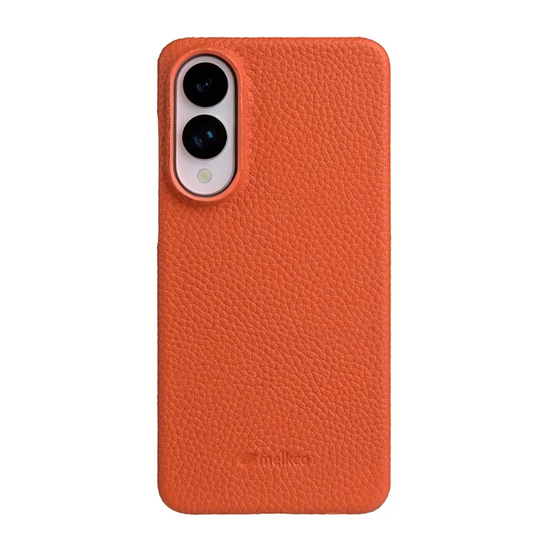 MELKCO For Samsung Galaxy S25 Edge Case Incomplete Edge Genuine Cow Leather Coated PC Cover - Orange