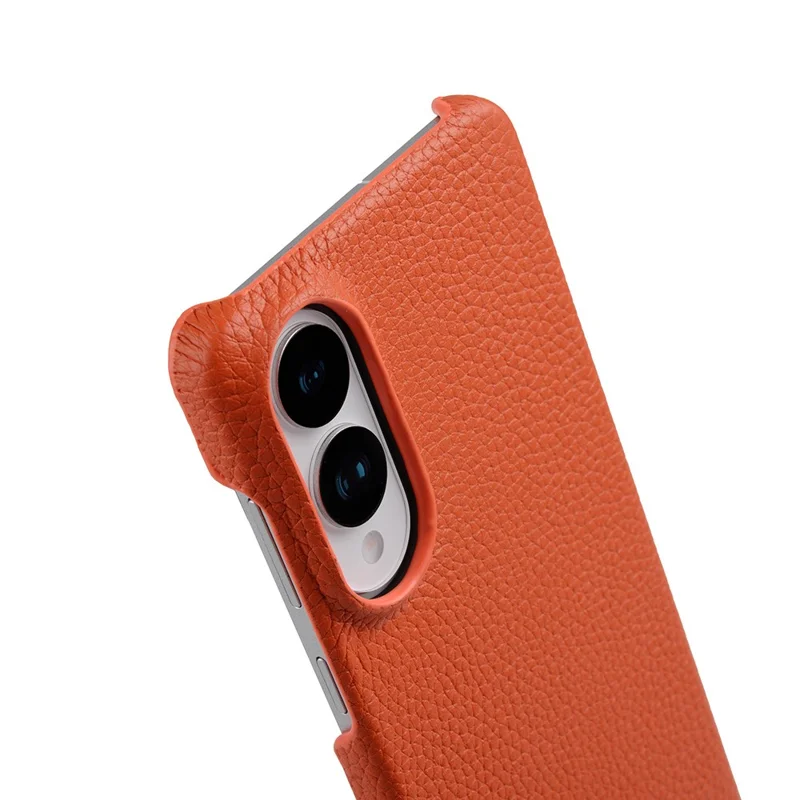 MELKCO For Samsung Galaxy S25 Edge Case Incomplete Edge Genuine Cow Leather Coated PC Cover - Orange