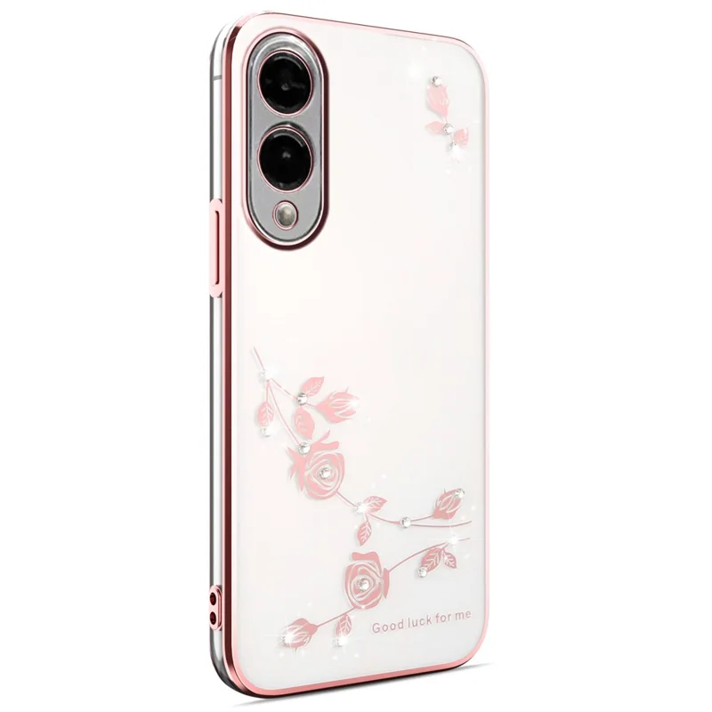 KADEM Para Samsung Galaxy S25 Edge Capa com Decoração de Flores e Strass em TPU com Acabamento Galvanizado - Ouro Rosa