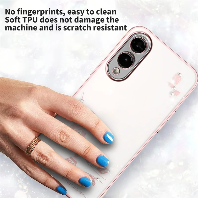 KADEM Para Samsung Galaxy S25 Edge Capa com Decoração de Flores e Strass em TPU com Acabamento Galvanizado - Ouro Rosa