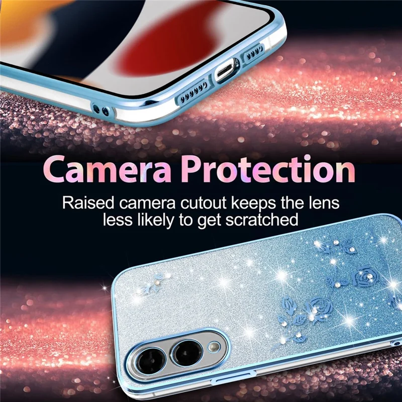 KADEM For Samsung Galaxy S25 Edge Case Flower TPU Flexible Gradient Phone Cover - Blue