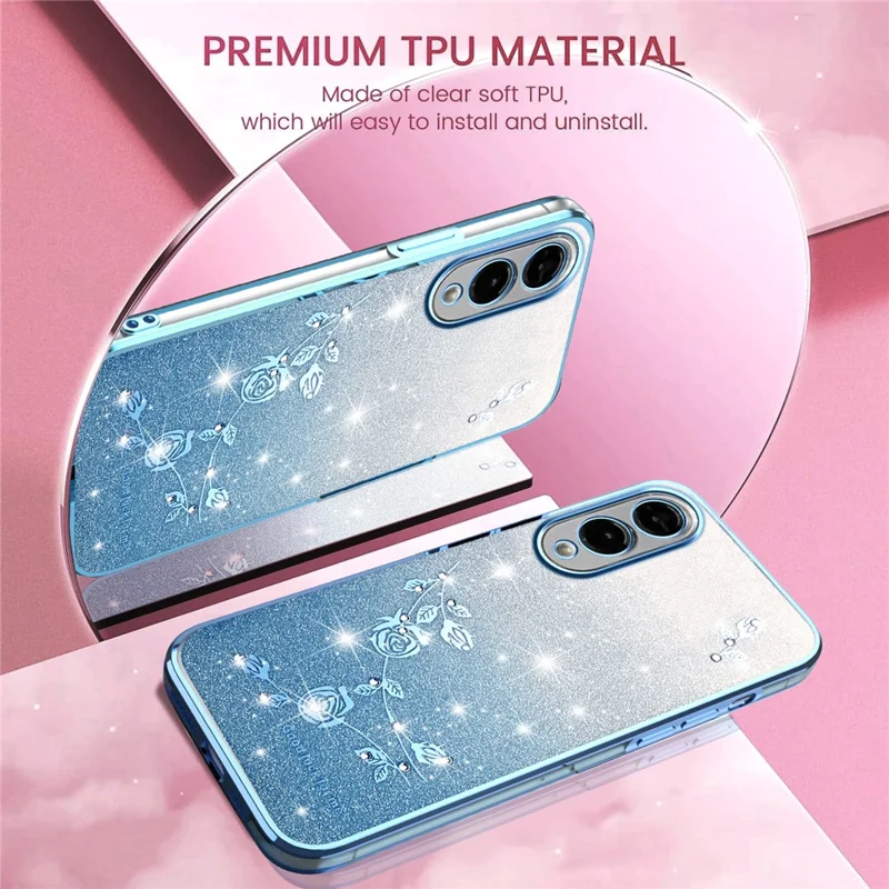 KADEM For Samsung Galaxy S25 Edge Case Flower TPU Flexible Gradient Phone Cover - Blue