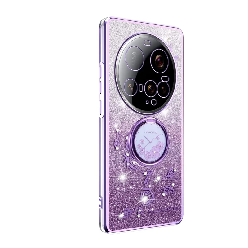 KADEM Pour Xiaomi 15 Ultra Étui avec Anneau Support TPU Fleurs Coque de Téléphone Dégradé Pailleté - Violet