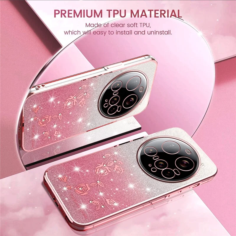 KADEM For Xiaomi 15 Ultra Case Flower TPU Flexible Gradient Phone Cover - Rose Gold