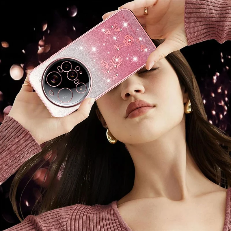 KADEM For Xiaomi 15 Ultra Case Flower TPU Flexible Gradient Phone Cover - Rose Gold