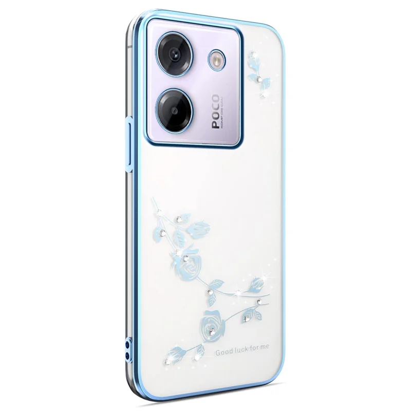 KADEM Pour Xiaomi Poco M7 Pro 5G Étui à Fleurs avec Strass et Décoration Électrolytique en TPU - Bleu