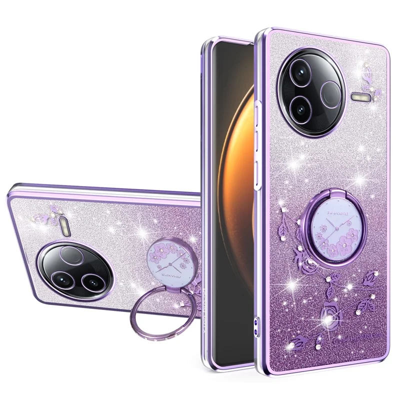 KADEM Für Xiaomi Poco F7 Pro 5G / Redmi K80 5G Hülle mit Ringhalterung TPU Blumen Handyhülle Farbverlauf Glitzer - Lila