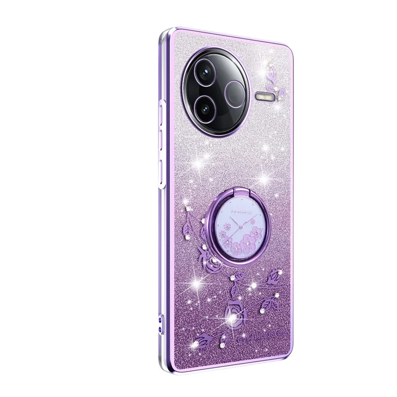 KADEM Für Xiaomi Poco F7 Pro 5G / Redmi K80 5G Hülle mit Ringhalterung TPU Blumen Handyhülle Farbverlauf Glitzer - Lila