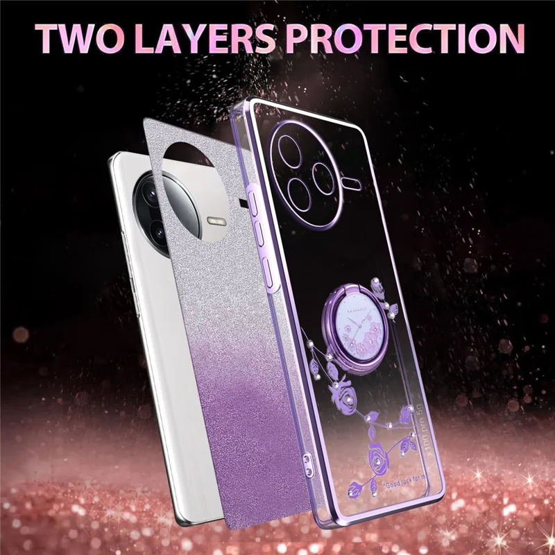 KADEM Für Xiaomi Poco F7 Pro 5G / Redmi K80 5G Hülle mit Ringhalterung TPU Blumen Handyhülle Farbverlauf Glitzer - Lila