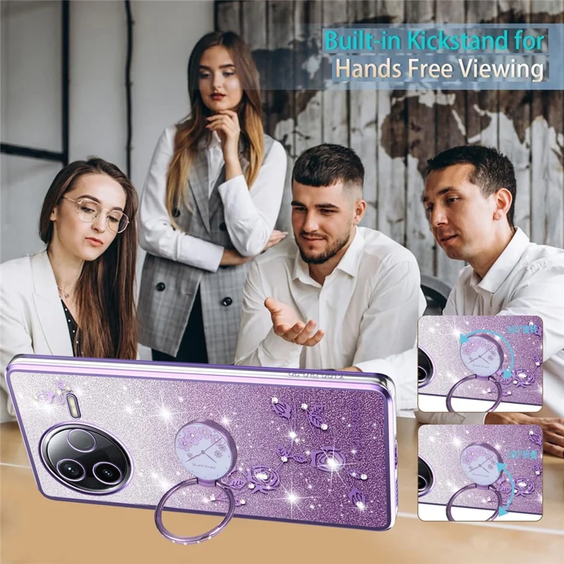 KADEM Für Xiaomi Poco F7 Pro 5G / Redmi K80 5G Hülle mit Ringhalterung TPU Blumen Handyhülle Farbverlauf Glitzer - Lila