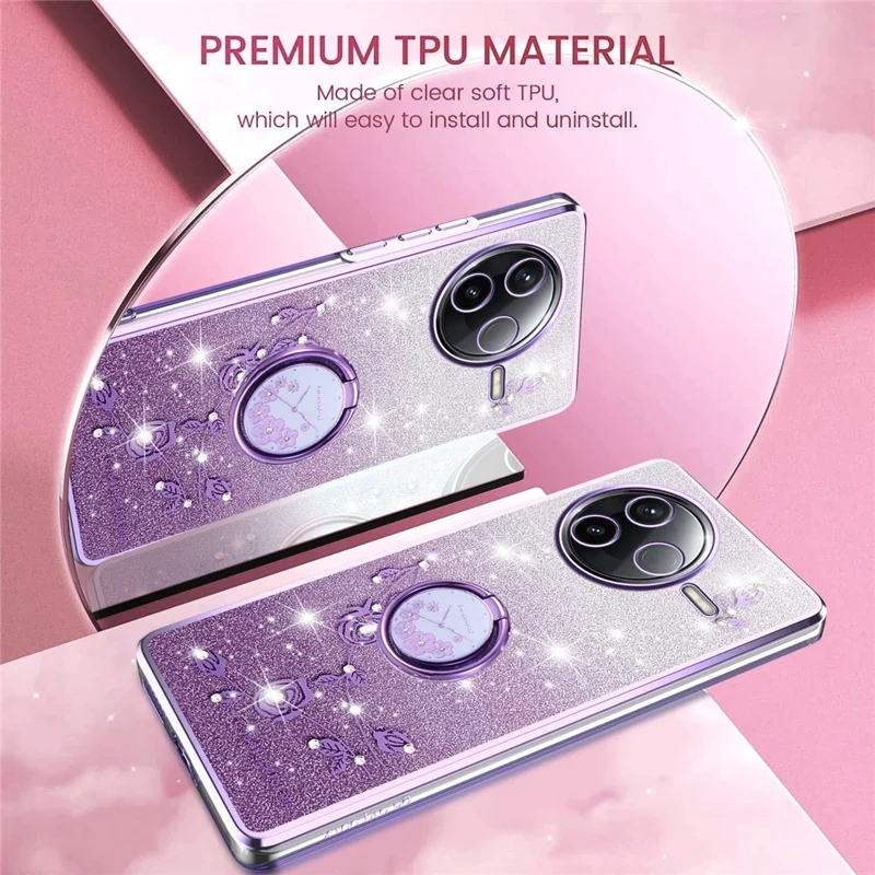 KADEM Für Xiaomi Poco F7 Pro 5G / Redmi K80 5G Hülle mit Ringhalterung TPU Blumen Handyhülle Farbverlauf Glitzer - Lila