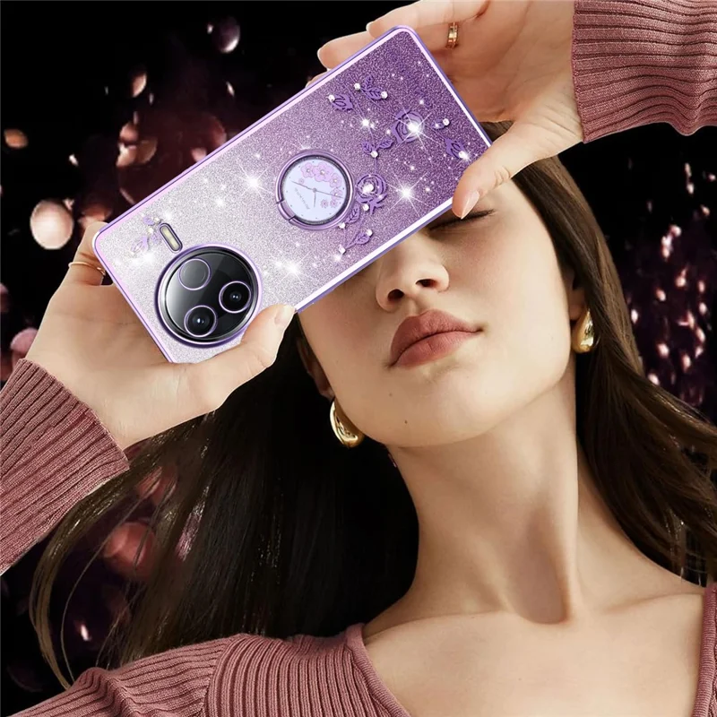 KADEM Für Xiaomi Poco F7 Pro 5G / Redmi K80 5G Hülle mit Ringhalterung TPU Blumen Handyhülle Farbverlauf Glitzer - Lila