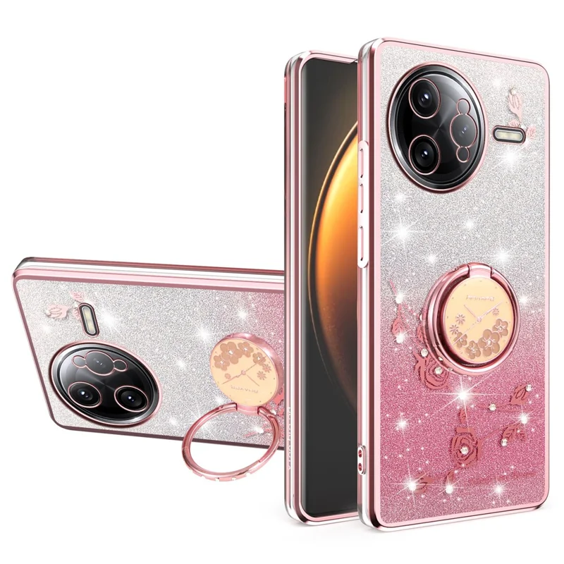 Чехол KADEM для Xiaomi Poco F7 Ultra 5G / Redmi K80 Pro 5G с кольцом-подставкой, из ТПУ с цветами и градиентным блеском - Розовый