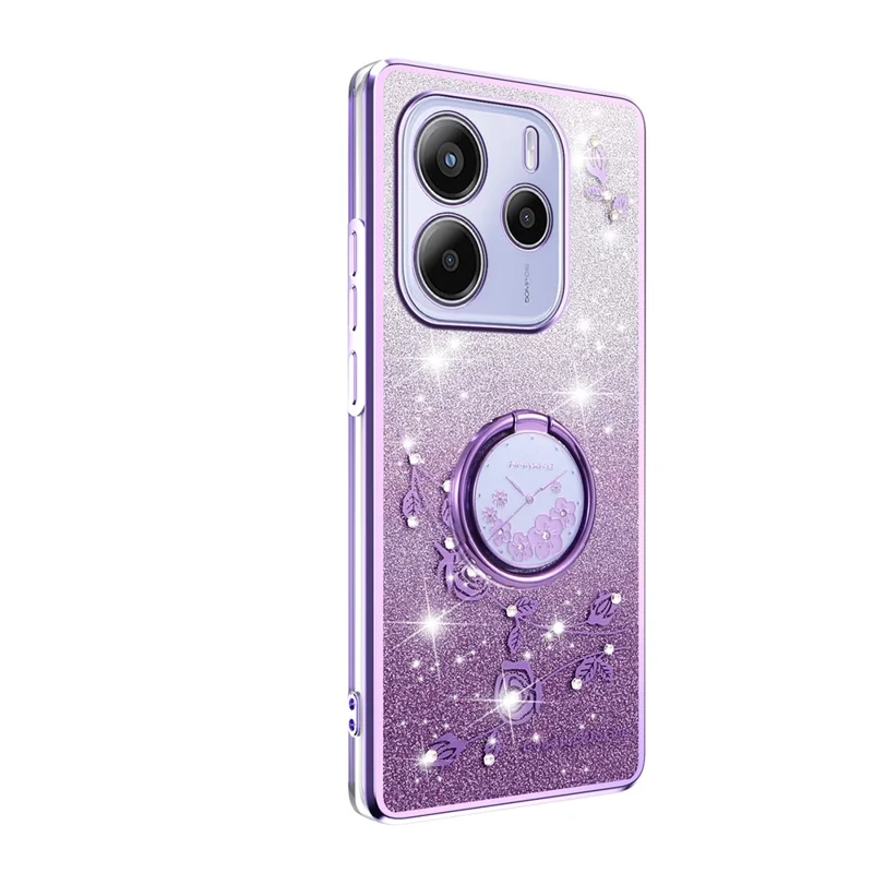 KADEM для Xiaomi Redmi Note 14 4G (164,84 мм) Чехол с кольцом-подставкой из ТПУ Цветы Градиентный Блестящий - Фиолетовый