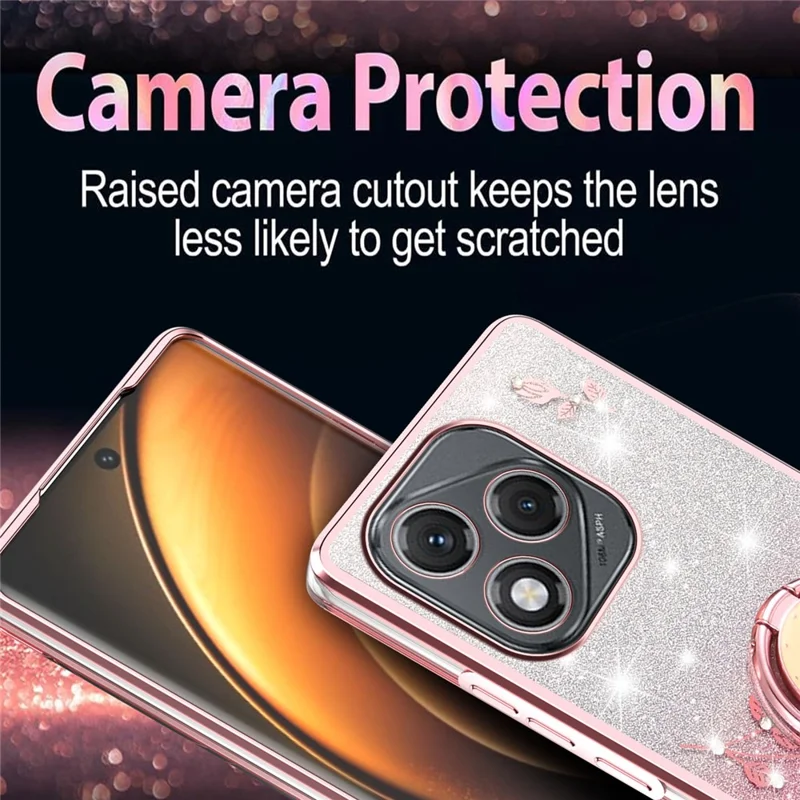 KADEM For Honor 400 Lite 5G Case Ring Kickstand TPU Flowers Phone Cover Gradient Glitter - Pink