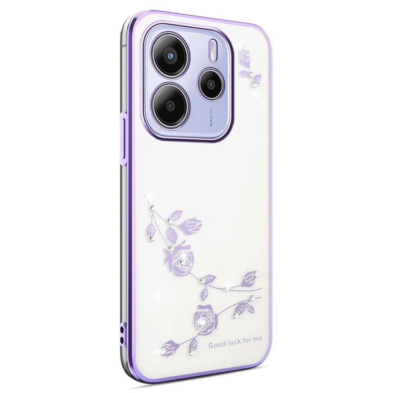 KADEM For Xiaomi Redmi Note 14 4G (163.25mm) Case Flower Rhinestone Decor Electroplating TPU Phone Cover - Purple