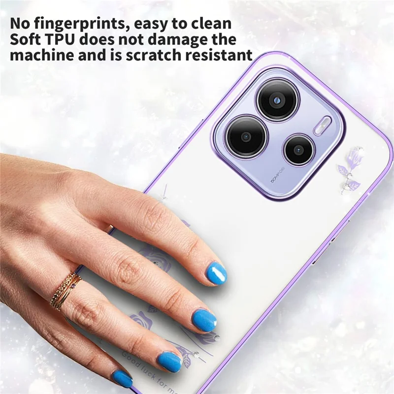 KADEM For Xiaomi Redmi Note 14 4G (163.25mm) Case Flower Rhinestone Decor Electroplating TPU Phone Cover - Purple