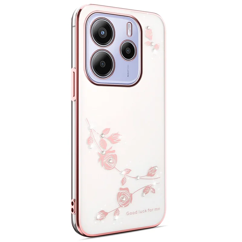 KADEM für Xiaomi Redmi Note 14 4G (164,84 mm) Hülle mit Blumen-Strass-Verzierung, galvanisierte TPU-Handyhülle - Roségold