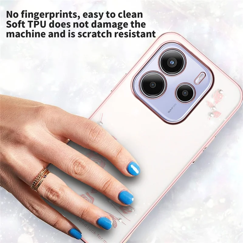 KADEM für Xiaomi Redmi Note 14 4G (164,84 mm) Hülle mit Blumen-Strass-Verzierung, galvanisierte TPU-Handyhülle - Roségold