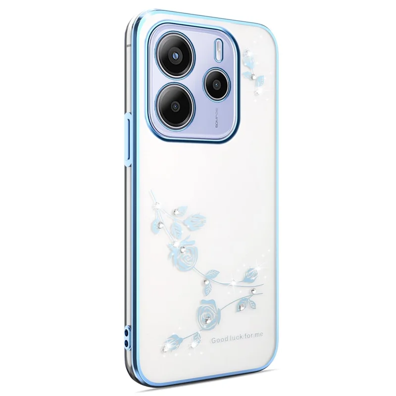 KADEM per Xiaomi Redmi Note 14 5G Cover con Fiori e Strass Decorazione Elettroplatata Cover Telefono TPU - Blu