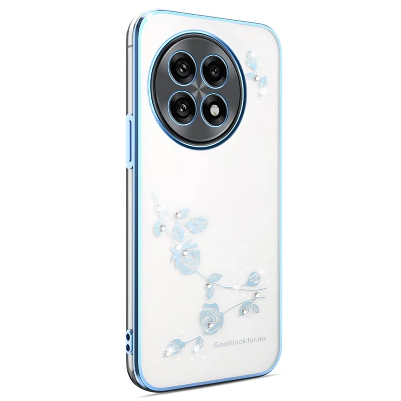 Capa para OnePlus 13R 5G / Ace 5 5G / Ace 5 Pro 5G da KADEM com decoração de flor e strass, acabamento em TPU eletrolítico - Azul