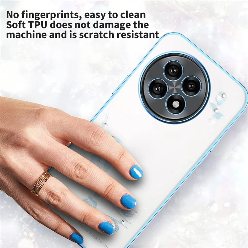 Capa para OnePlus 13R 5G / Ace 5 5G / Ace 5 Pro 5G da KADEM com decoração de flor e strass, acabamento em TPU eletrolítico - Azul