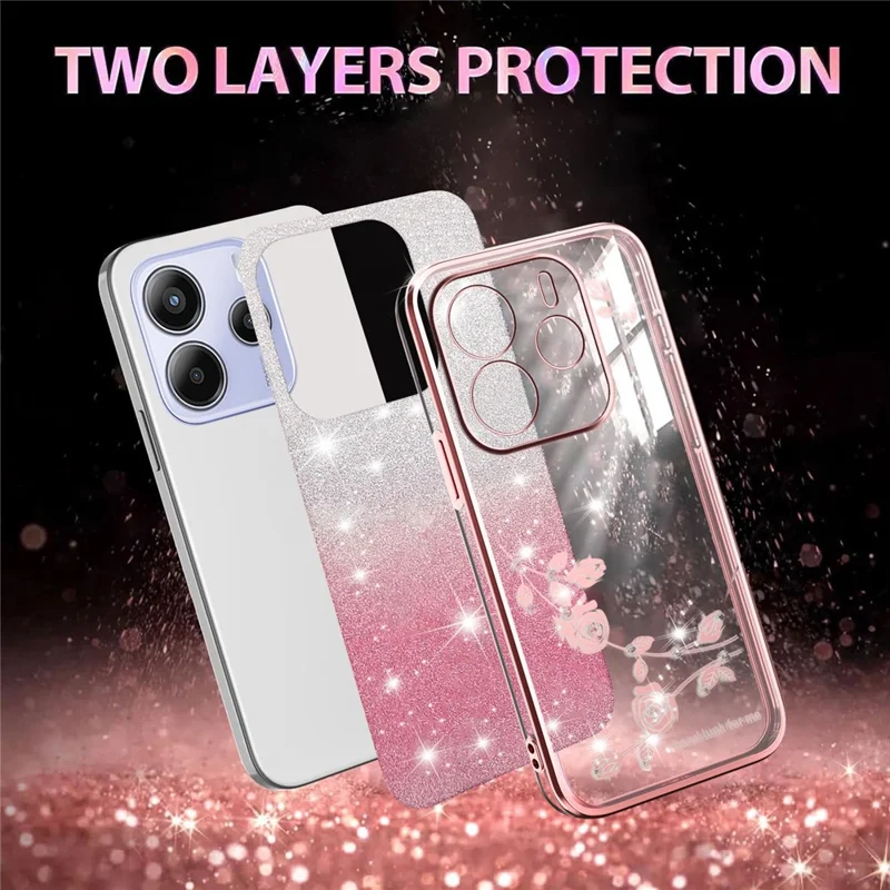 KADEM für Xiaomi Redmi Note 14 4G (164,84 mm) Hülle Blumen TPU Flexible Gradient Handyhülle - Roségold