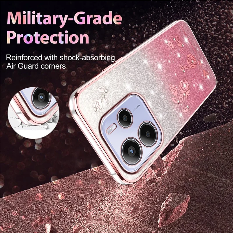 KADEM für Xiaomi Redmi Note 14 4G (164,84 mm) Hülle Blumen TPU Flexible Gradient Handyhülle - Roségold