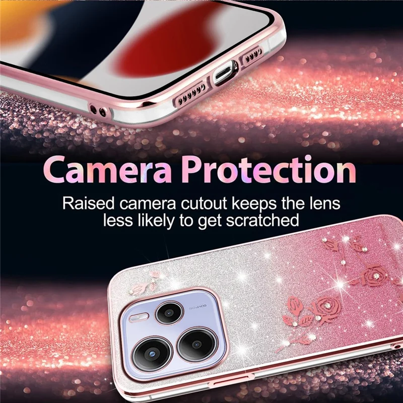 KADEM für Xiaomi Redmi Note 14 4G (164,84 mm) Hülle Blumen TPU Flexible Gradient Handyhülle - Roségold
