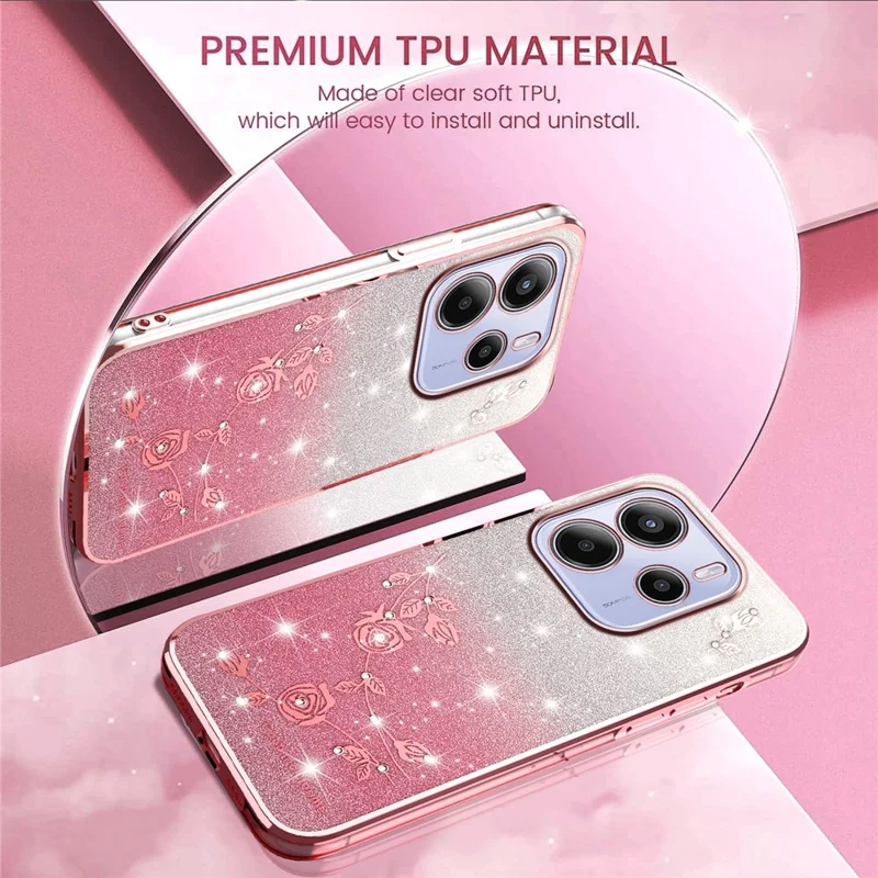 KADEM für Xiaomi Redmi Note 14 4G (164,84 mm) Hülle Blumen TPU Flexible Gradient Handyhülle - Roségold