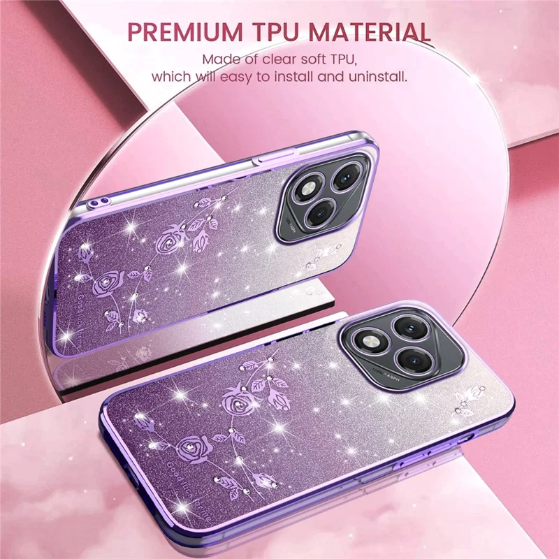 KADEM für Honor 400 Lite 5G Hülle Blumen TPU Flexible Gradient Handyhülle - Lila