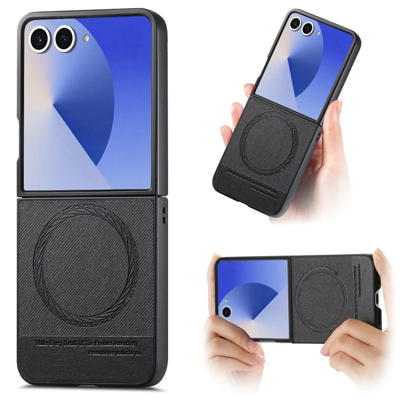 For Samsung Galaxy Z Flip7 5G Case Compatible with MagSafe Denim Texture Leather + PC Shockproof Phone Cover - Black