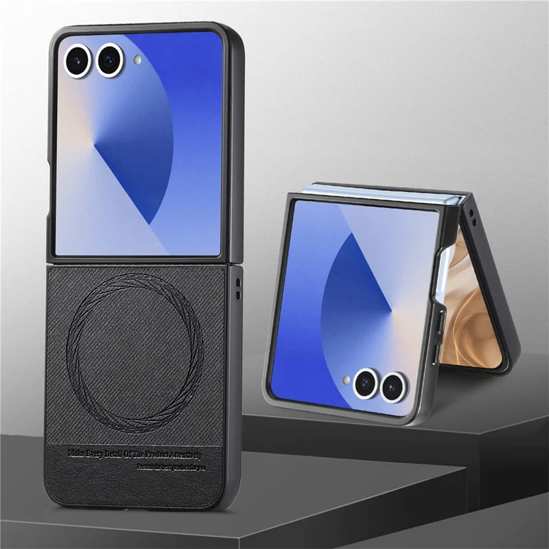 For Samsung Galaxy Z Flip7 5G Case Compatible with MagSafe Denim Texture Leather + PC Shockproof Phone Cover - Black