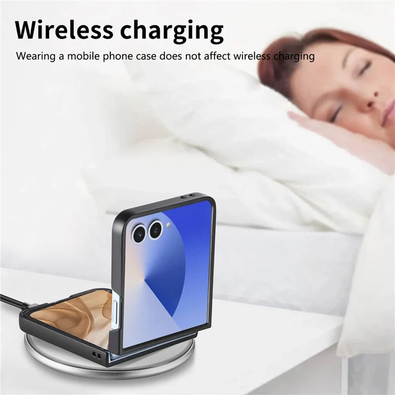 For Samsung Galaxy Z Flip7 5G Case Compatible with MagSafe Denim Texture Leather + PC Shockproof Phone Cover - Black